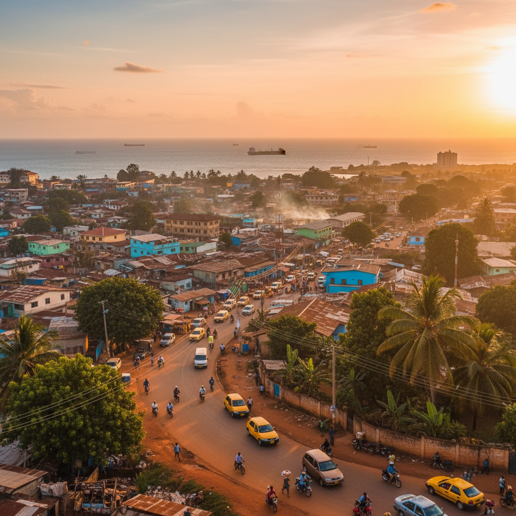 Overview of Monrovia street scene, Liberia, horizontal