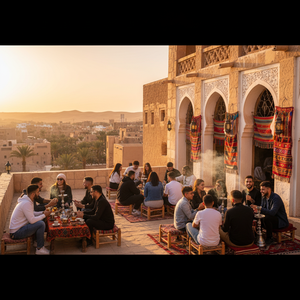Libya cafe gathering young adults horizontal