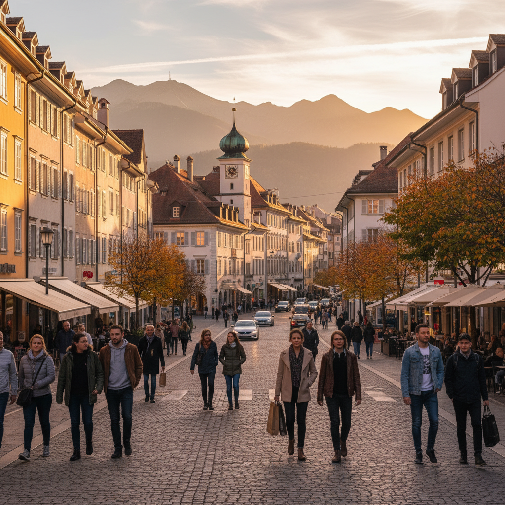 Schaan Liechtenstein town Rhine valley Alps mountains scenic village
