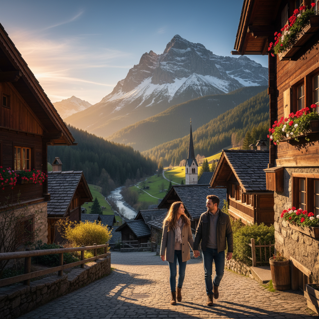 Gutenberg Castle Balzers Liechtenstein medieval romantic sunset Alps