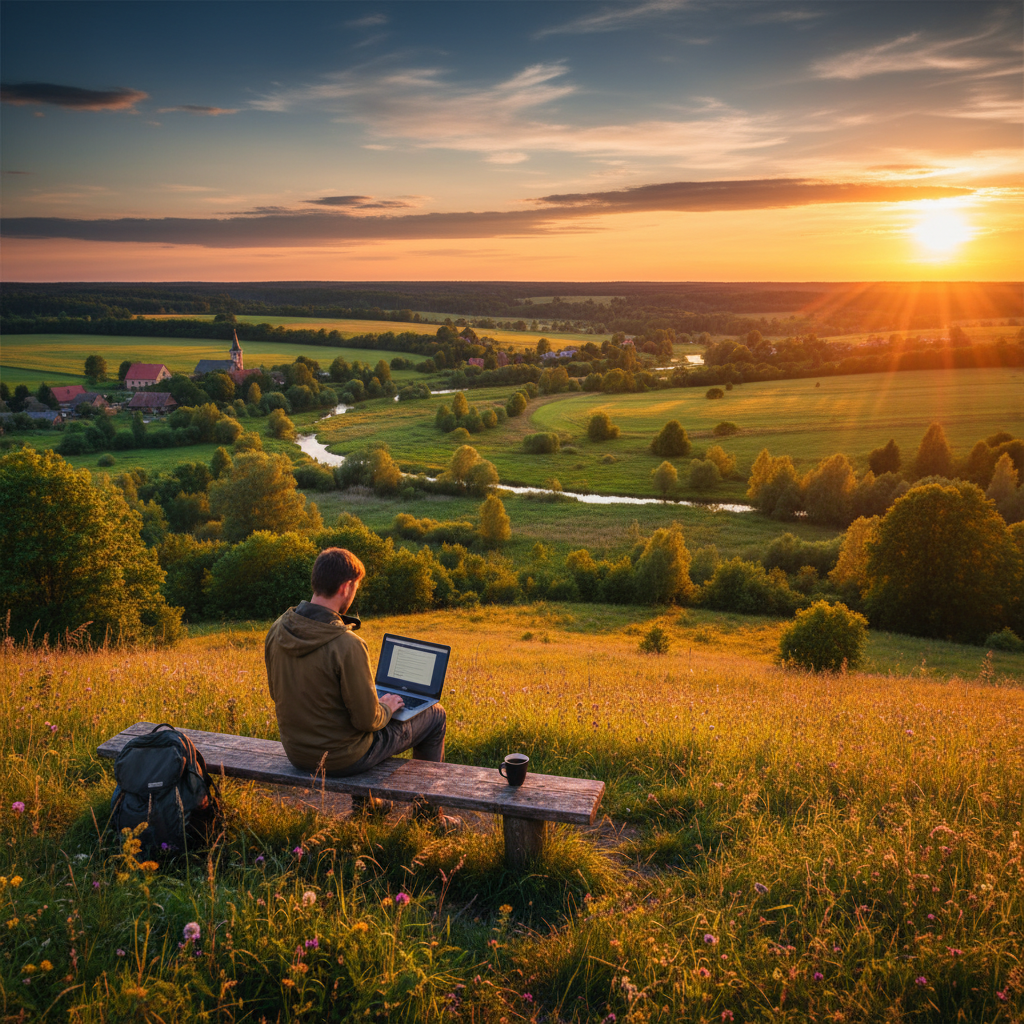 Person working on laptop in Lithuania horizontal