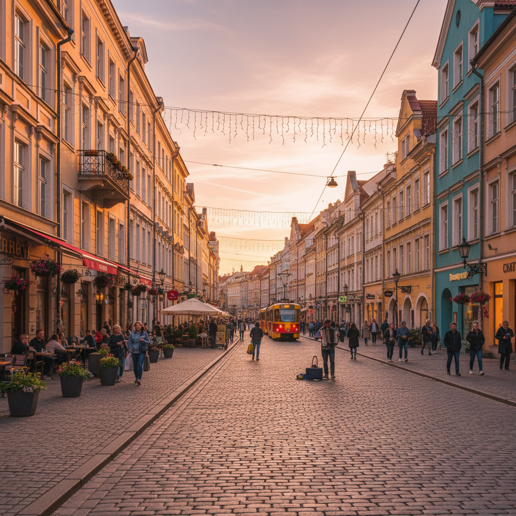 Lively shopping street in Lithuania horizontal