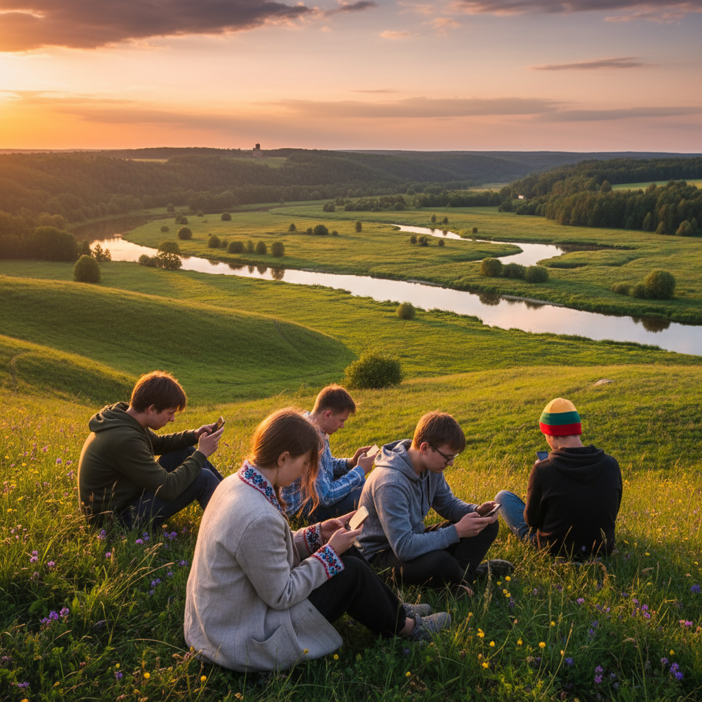 Lithuanian youth using smartphones horizontal