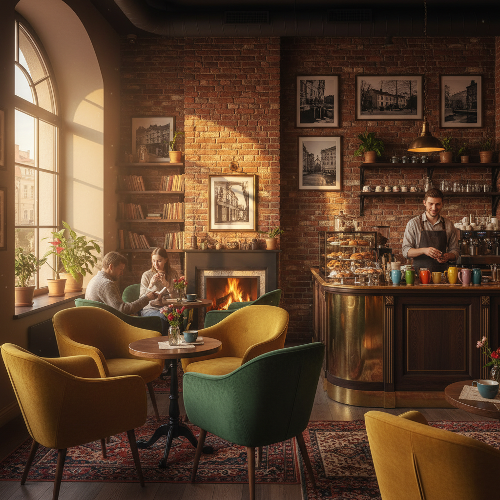 Cozy cafe interior in Kaunas horizontal