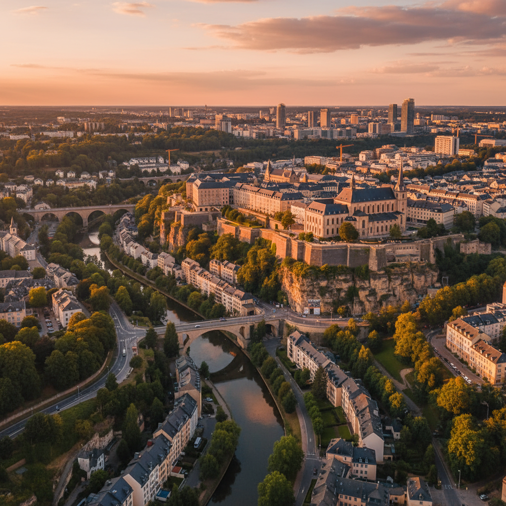 Aerial view of Luxembourg City skyline, horizontal