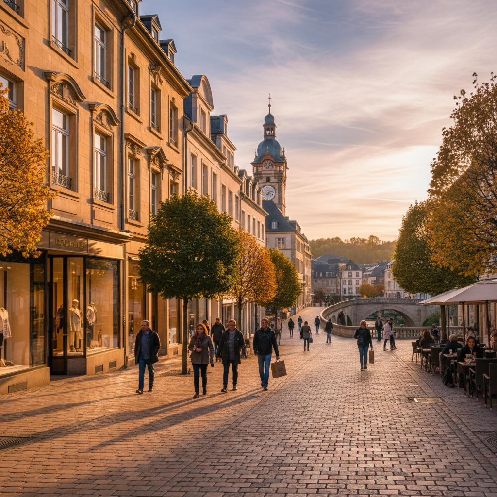 High-end shopping street in Luxembourg, horizontal