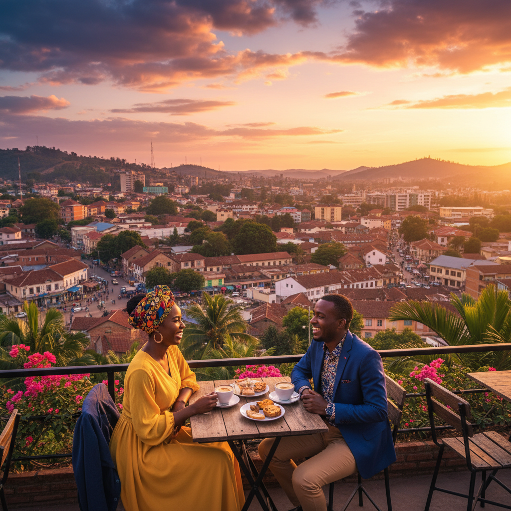Malagasy couple cafe meeting smiling Antananarivo