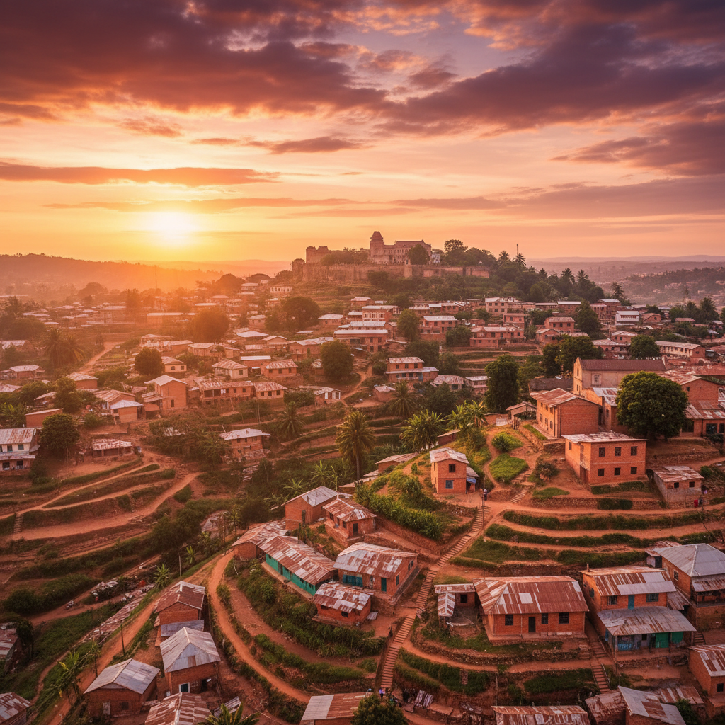 Antananarivo Madagascar hilltop red houses sunset