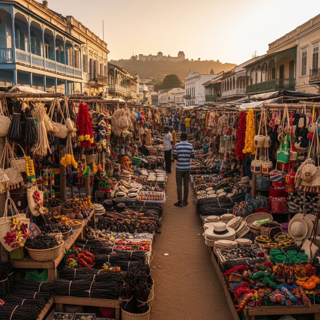 Analakely market Antananarivo colorful vanilla handicrafts