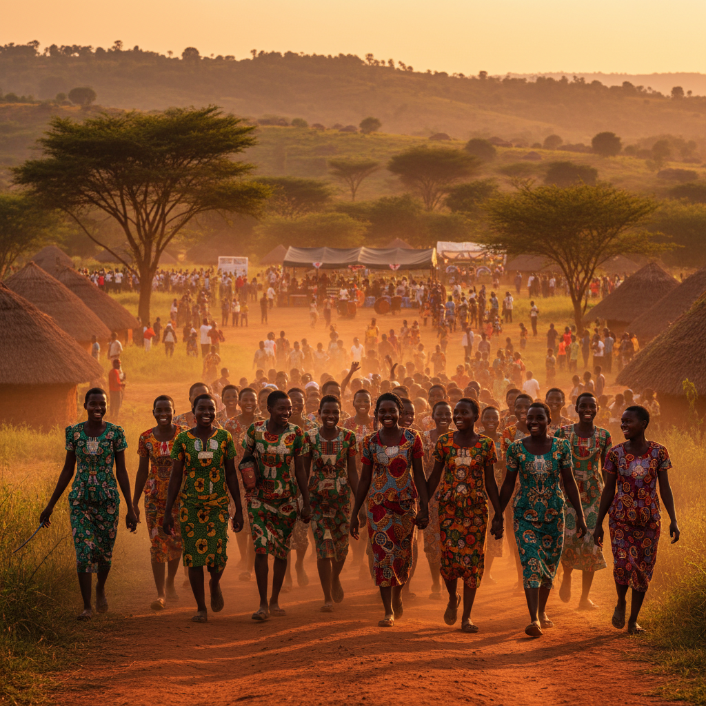 group of young Malawians joining a community event, participation, horizontal photo