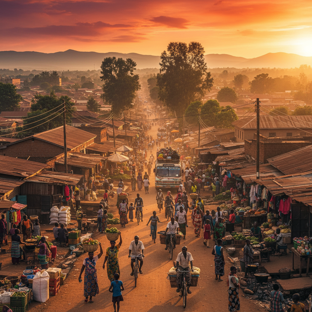 overview of Malawian society, vibrant street life, horizontal photo