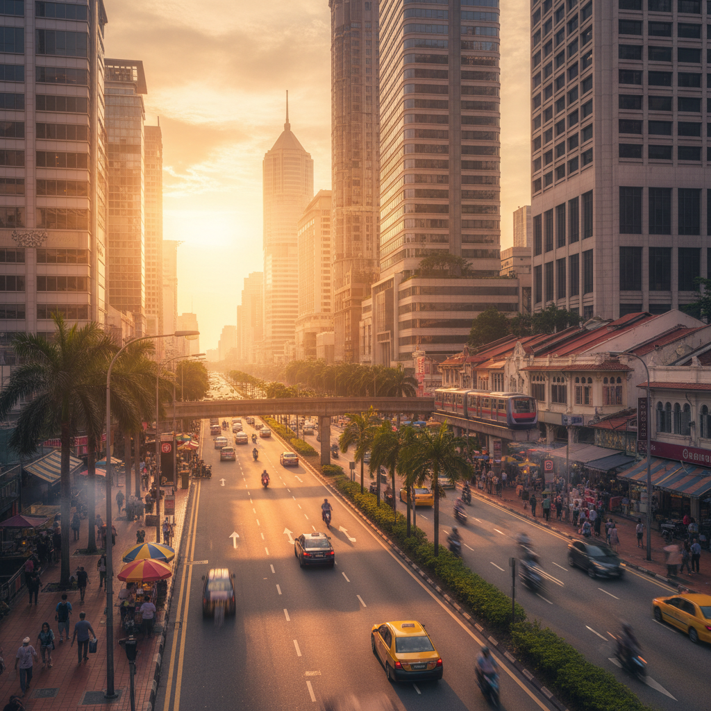 Kuala Lumpur street scene bustling horizontal