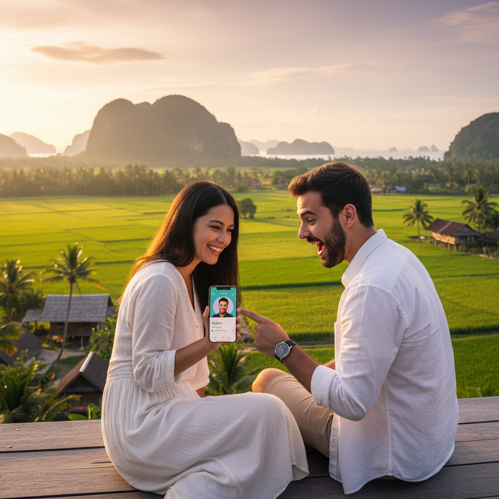 Couple on a dating app in Malaysia horizontal