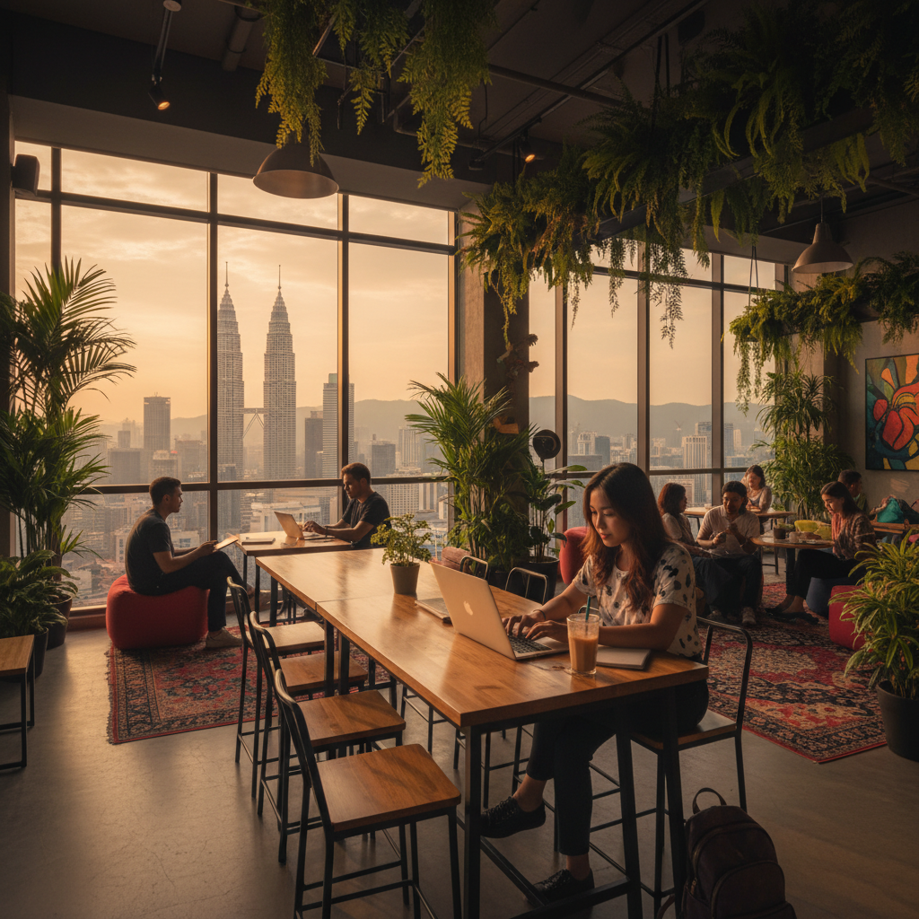 Freelancer working on laptop in Malaysia horizontal