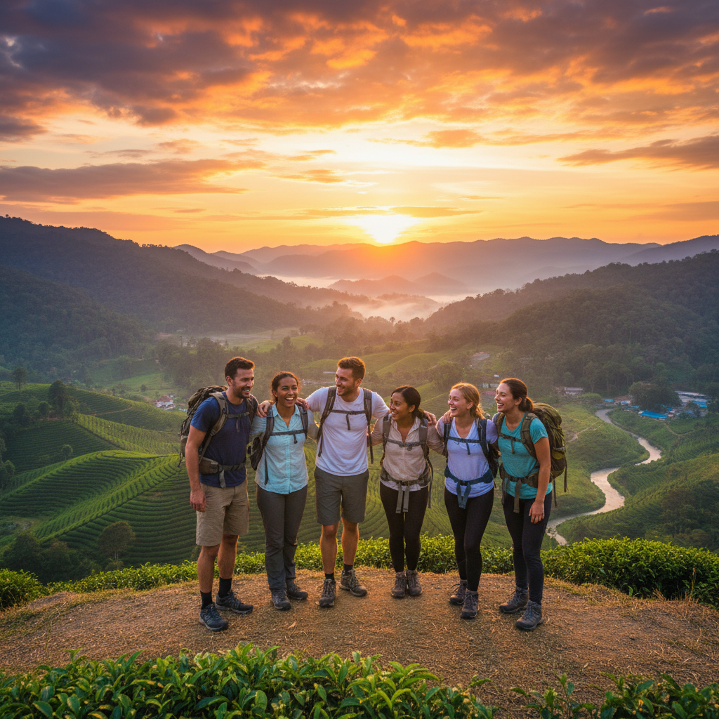 Group of diverse friends joining together in Malaysia horizontal