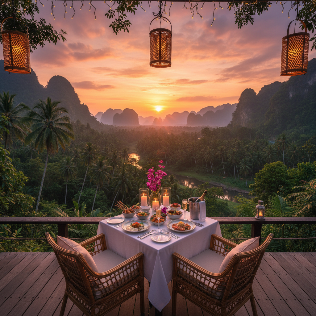 Romantic dinner setting in Malaysia horizontal