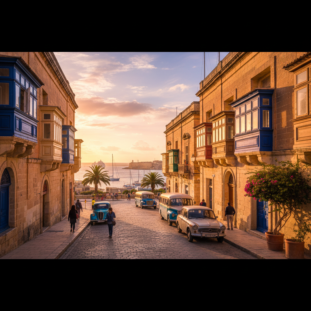 Malta city street view Valletta horizontal