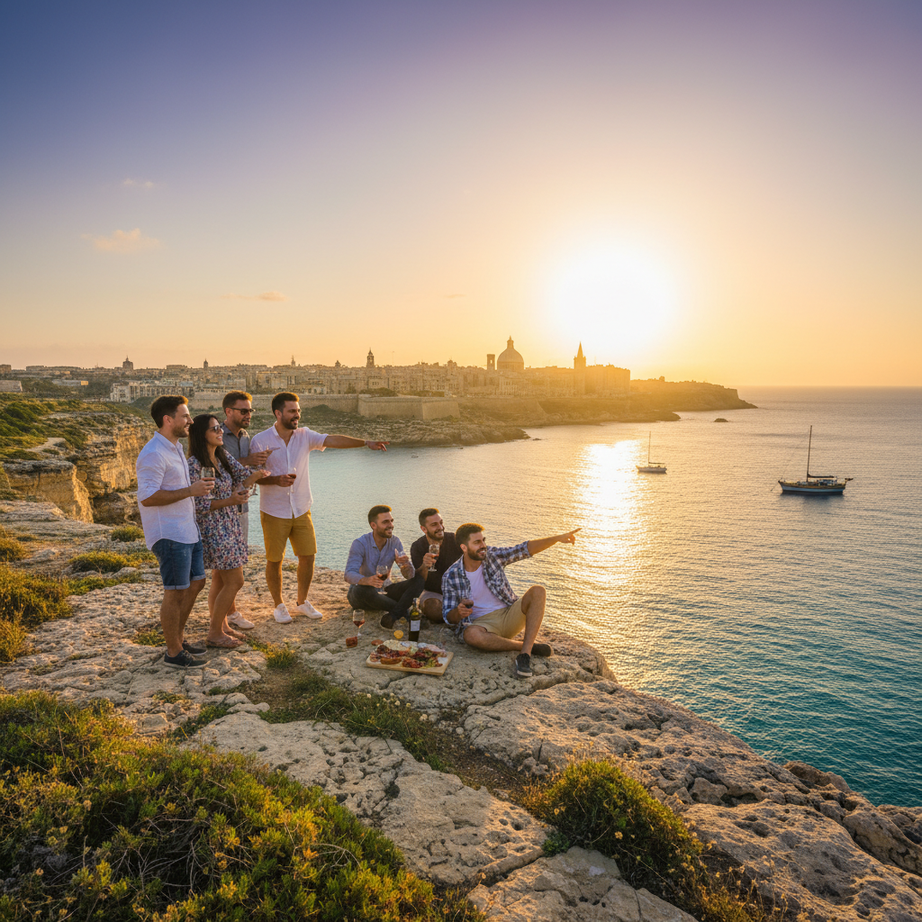 Malta group friends gathering horizontal