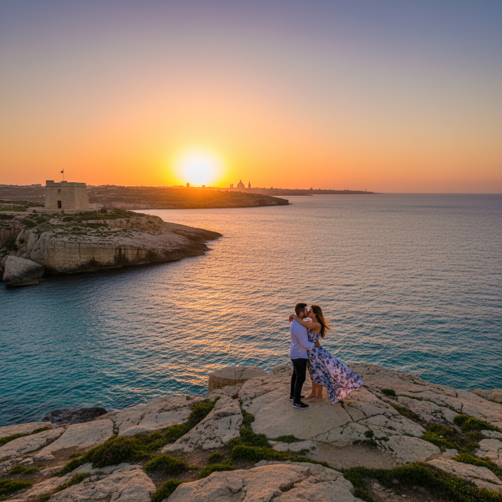 Malta romantic sunset couple horizontal