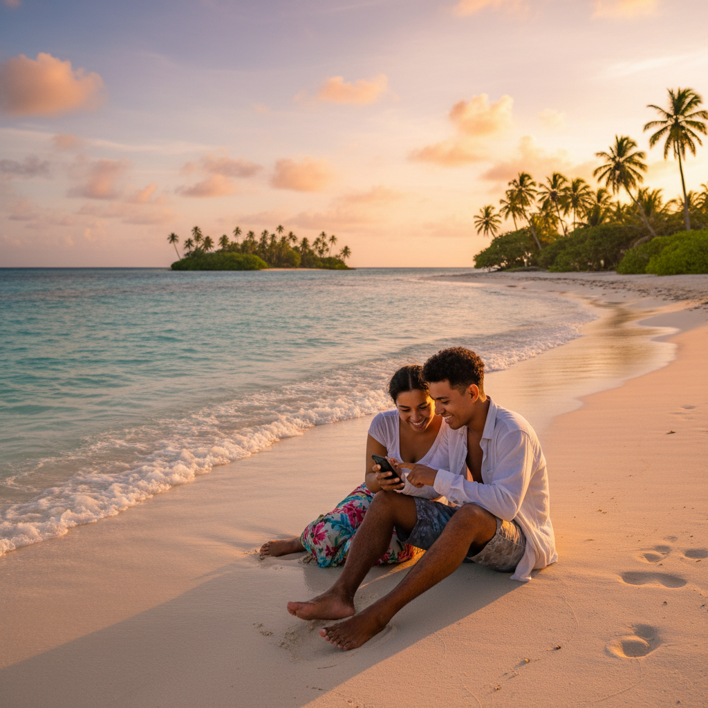 Marshall Islands couple interacting on phone