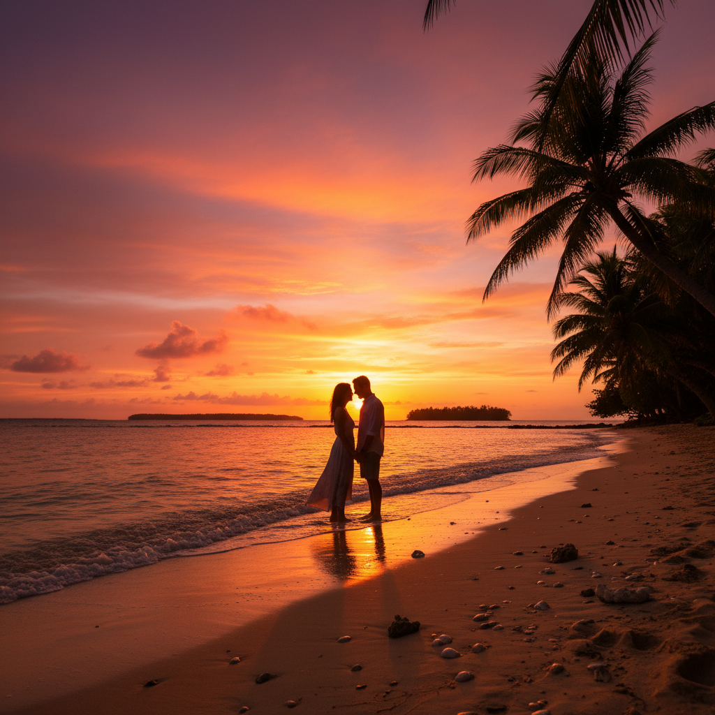 Marshall Islands romantic sunset couple silhouette
