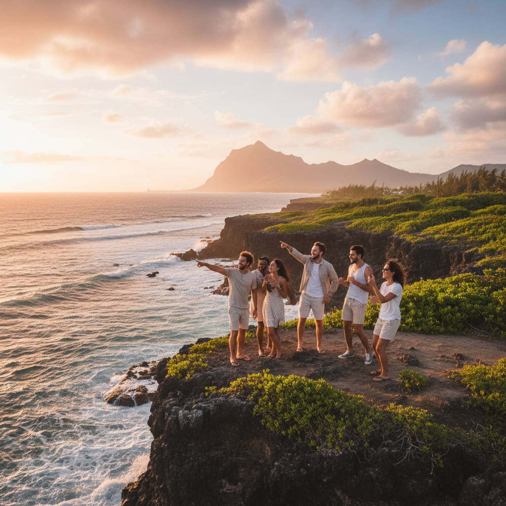 Mauritius diverse people beach social gathering connection