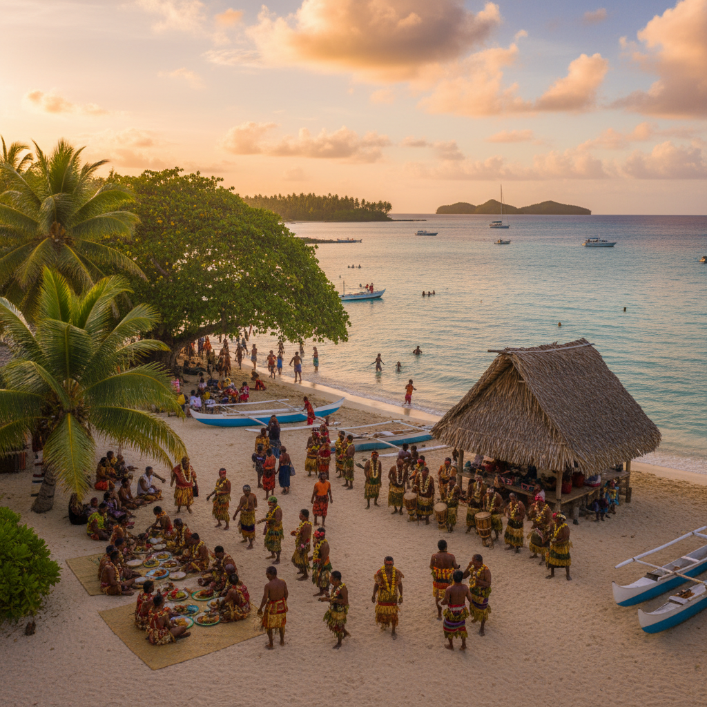 Community members gathering for a local event in Micronesia horizontal