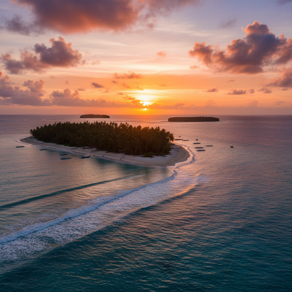 Romantic sunset view over a Micronesian island horizontal