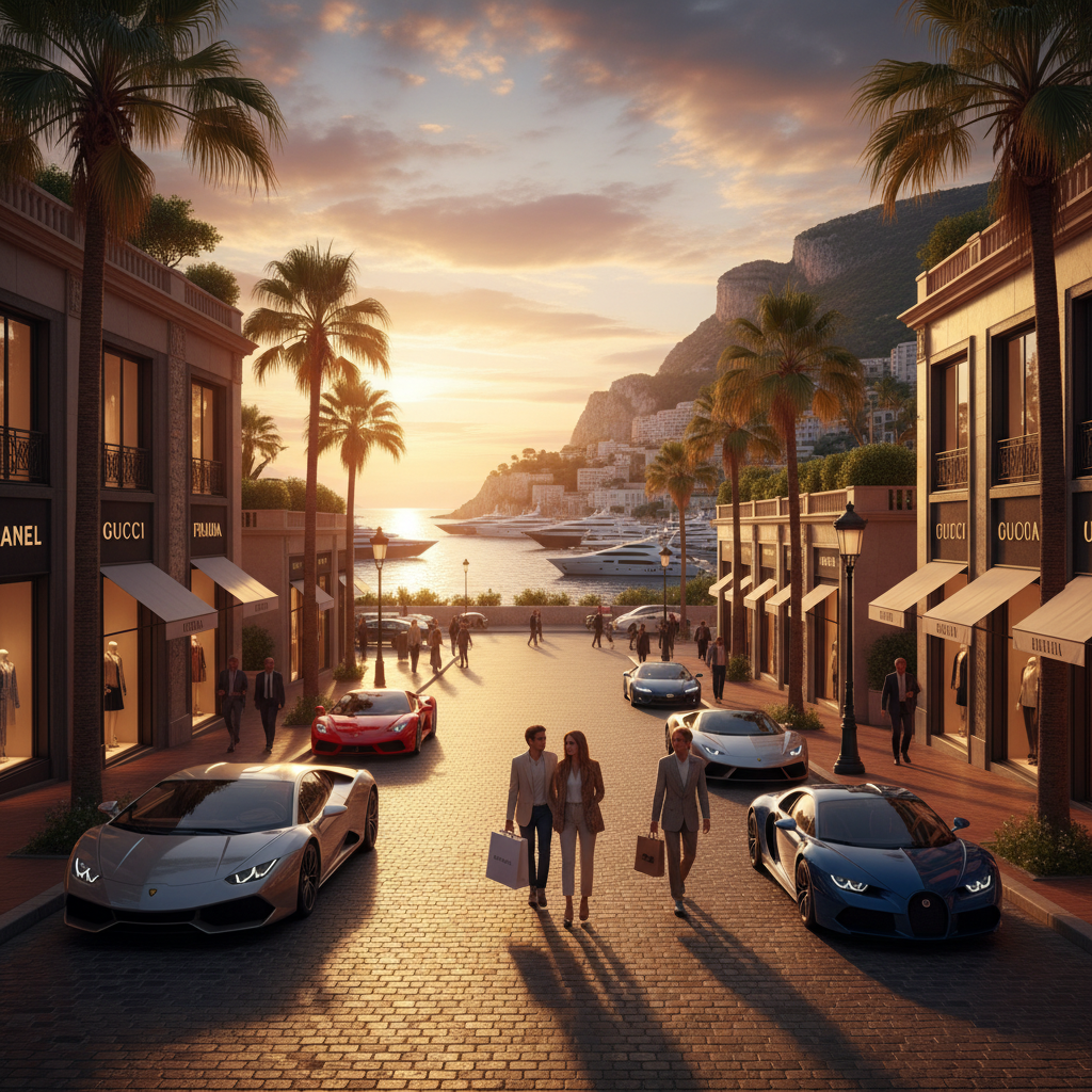 high-end shopping street in Monaco, horizontal orientation