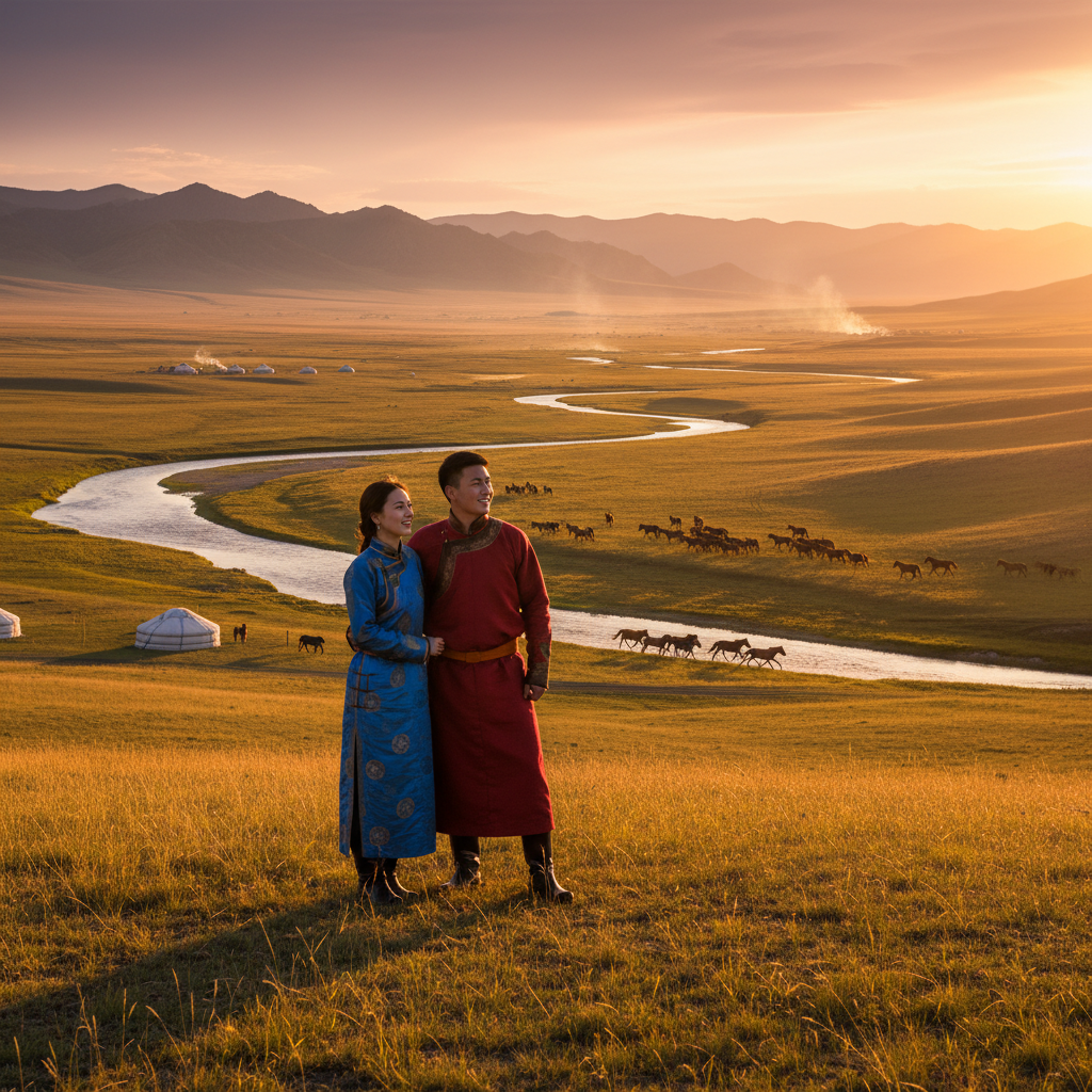 Mongolian couple on a date