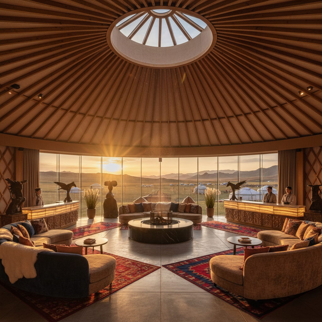 Stylish hotel lobby in Mongolia