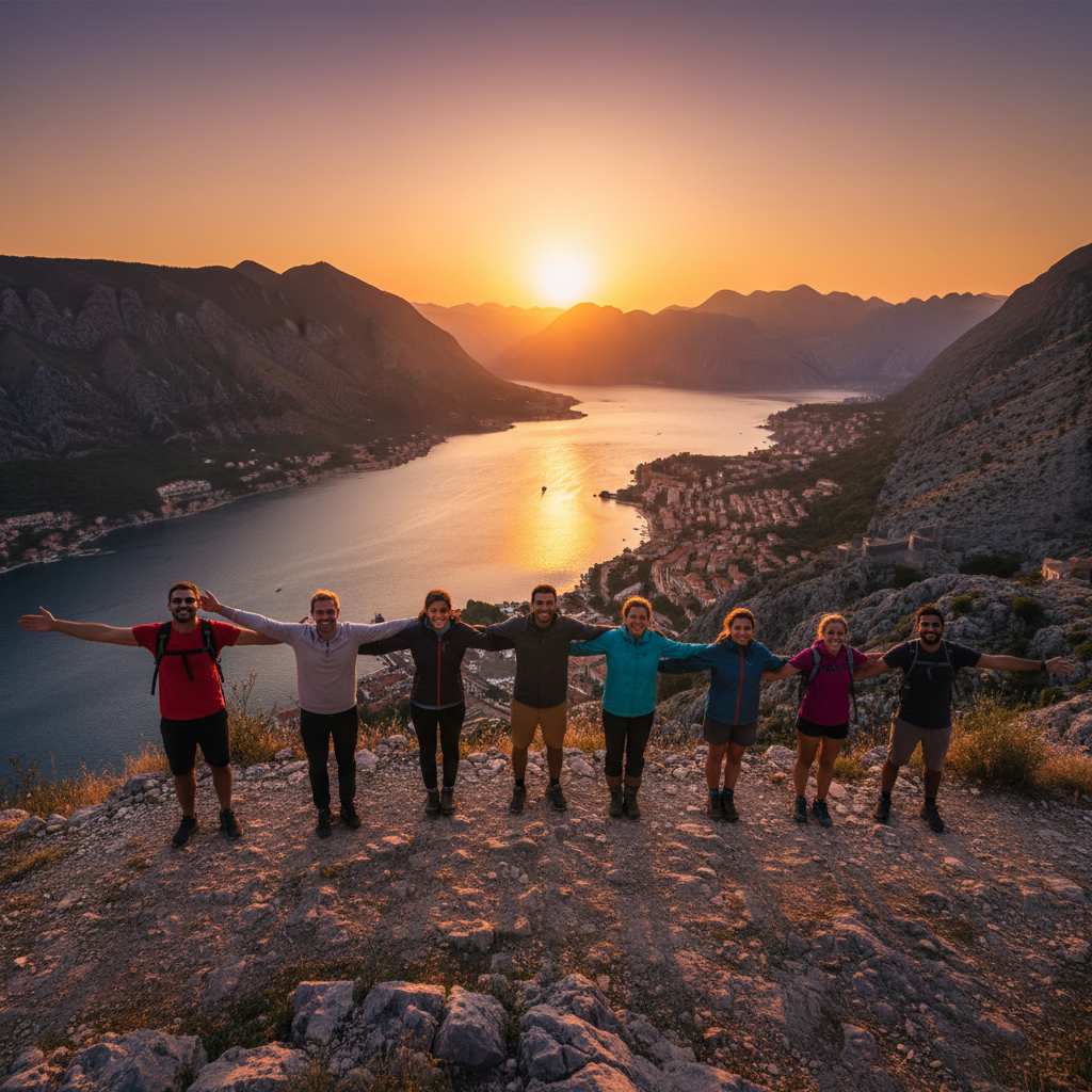 Montenegro friends video calling, Mio app on screen, smiling