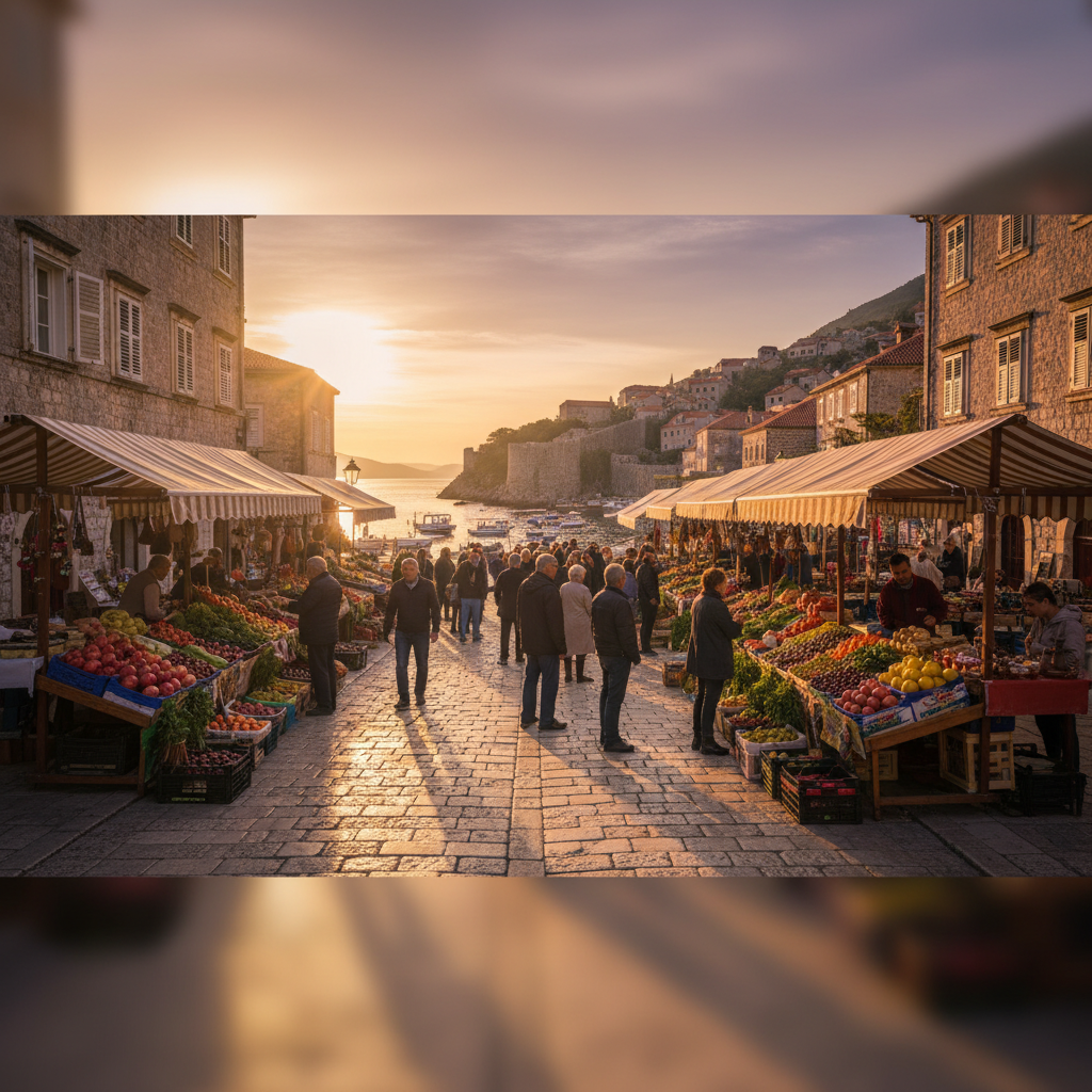 Montenegro local market with olive oil products and handicrafts