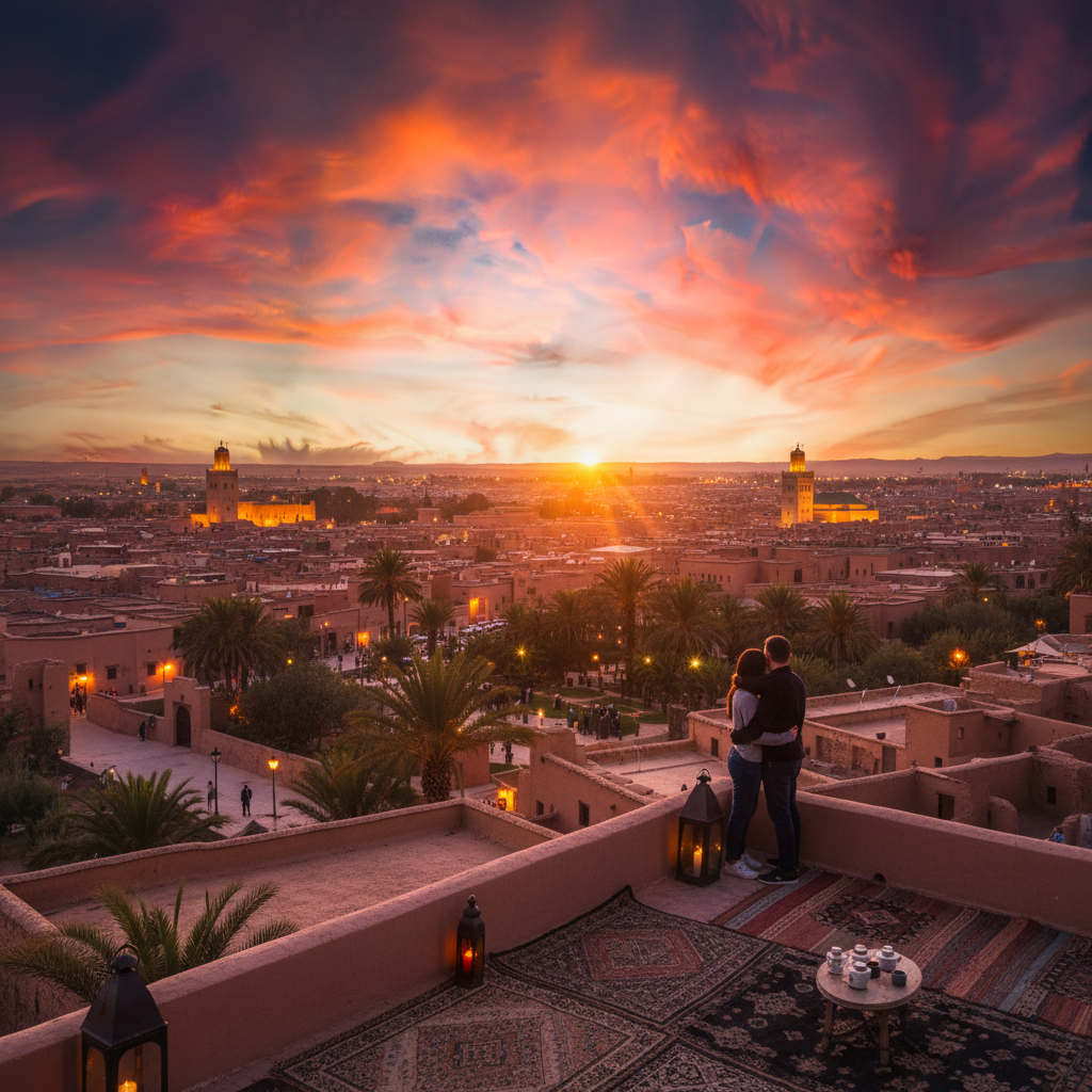 romantic sunset view in Morocco horizontal