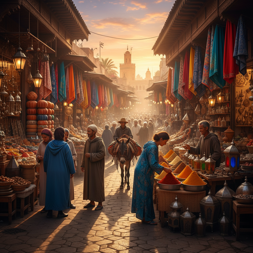 Moroccan market shopping scene horizontal