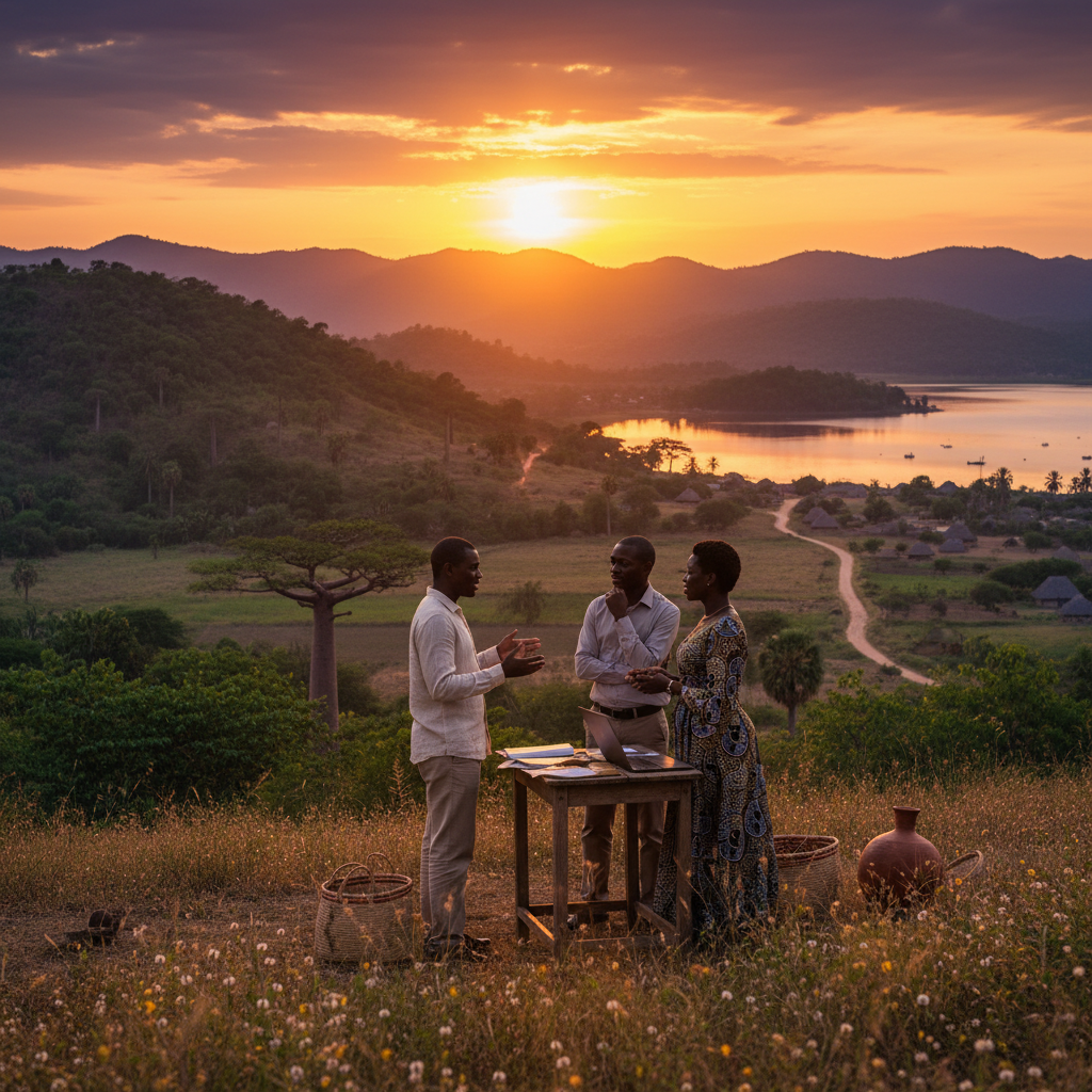 Young Mozambican professional smartphone Maputo modern cafe terrace