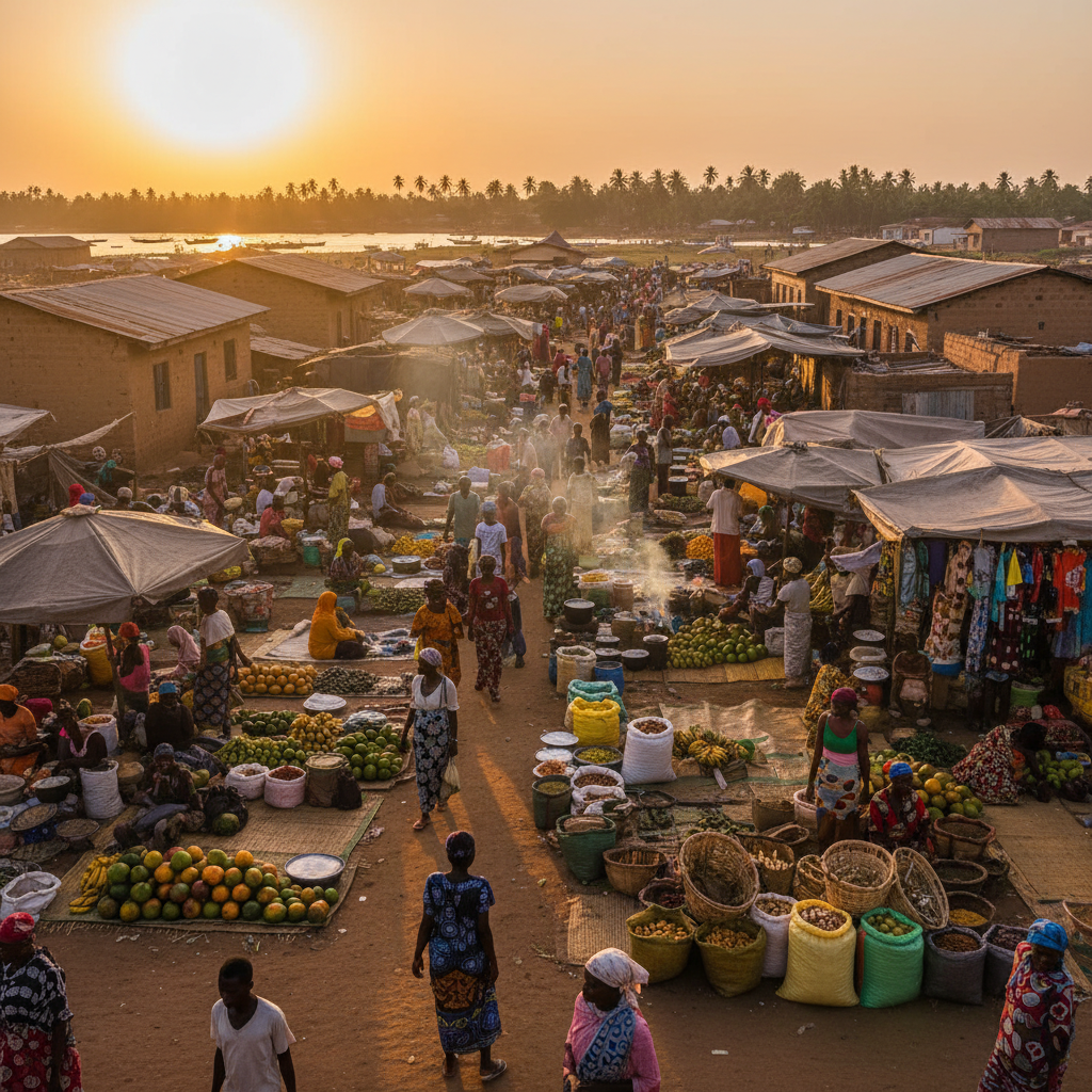 Mozambique bustling economy market scene horizontal