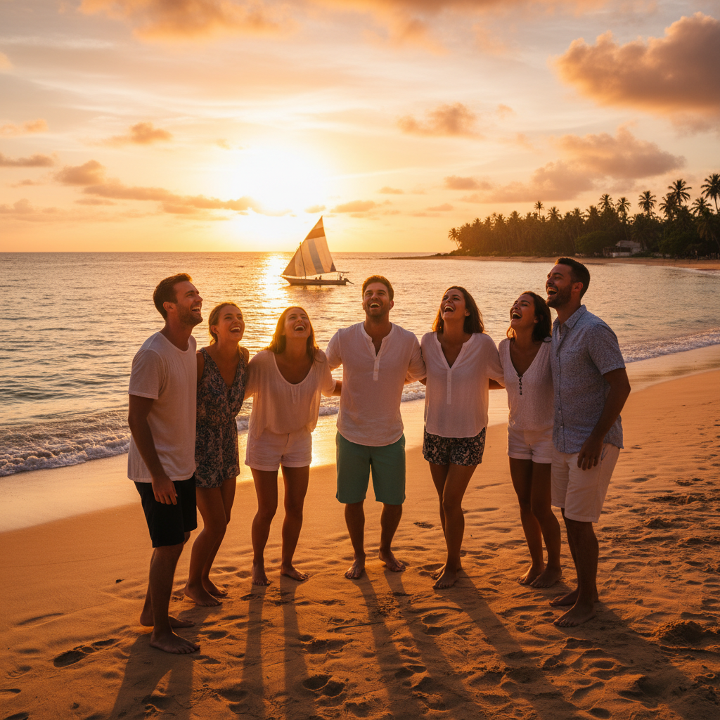group of friends connecting and laughing Mozambique horizontal