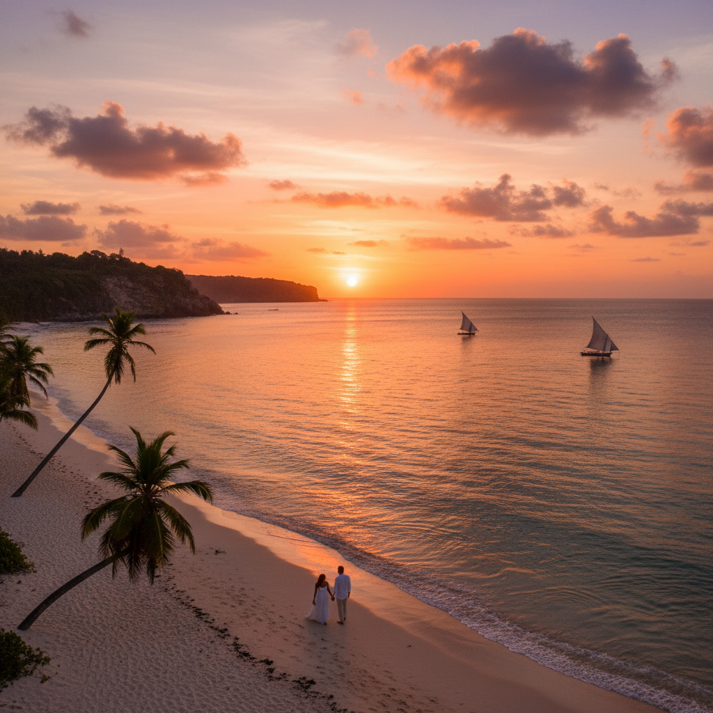 Bazaruto Island Mozambique turquoise water sand dunes sunset aerial view