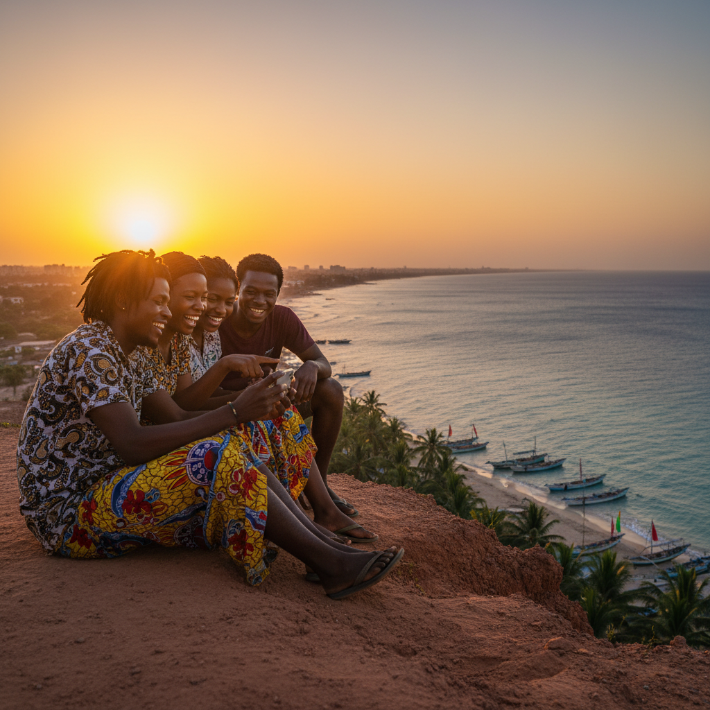 young adults sharing mobile content Mozambique horizontal