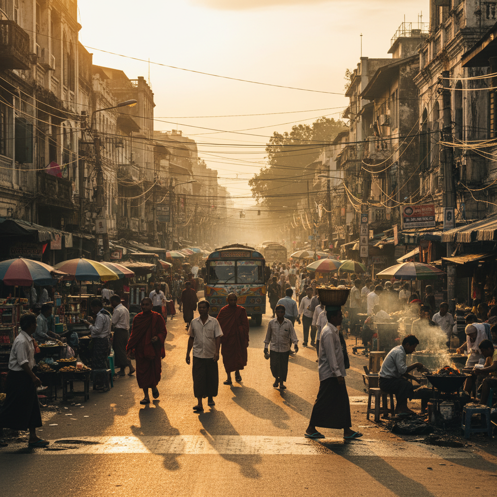 Yangon street scene, horizontal photo