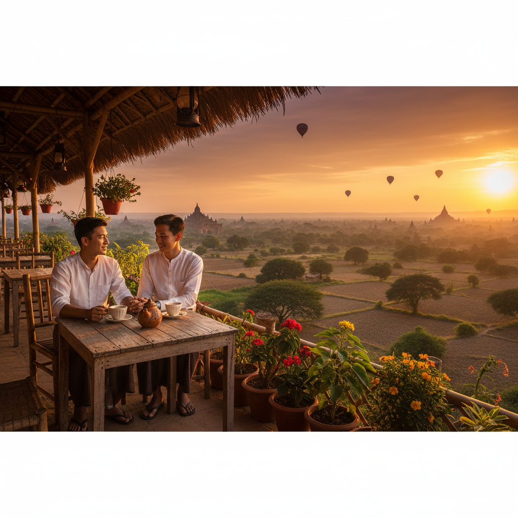 Myanmar couple on a first date, subtle, horizontal photo