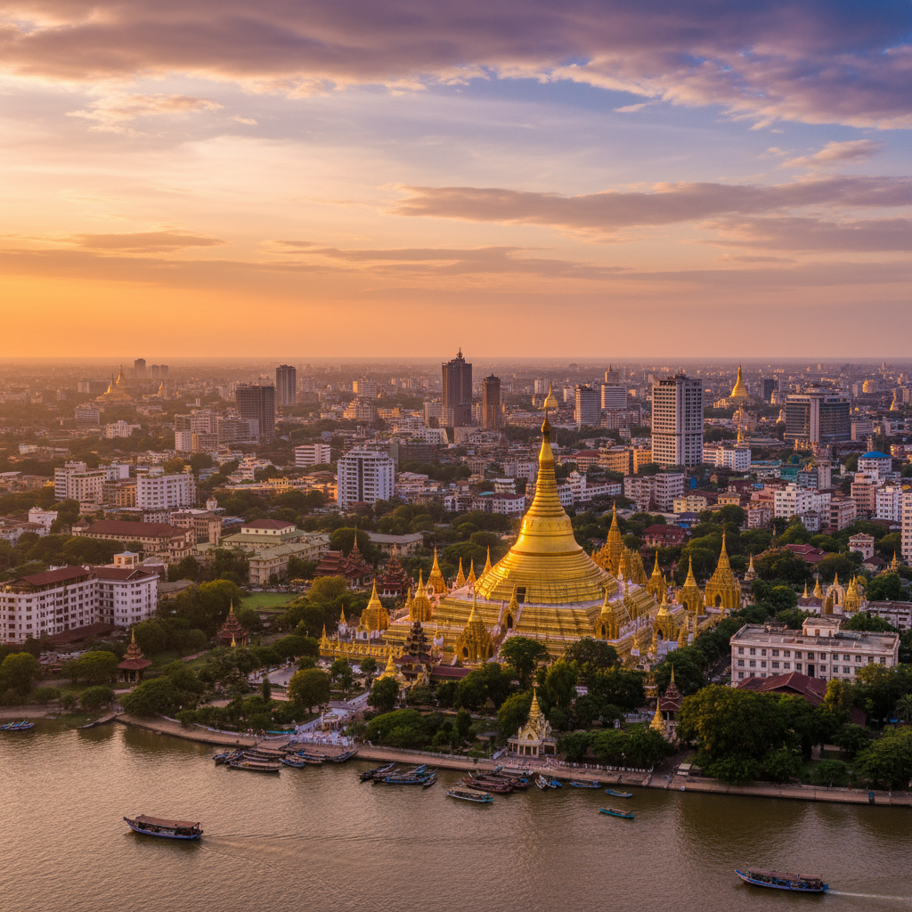 Myanmar cityscape overview, horizontal photo