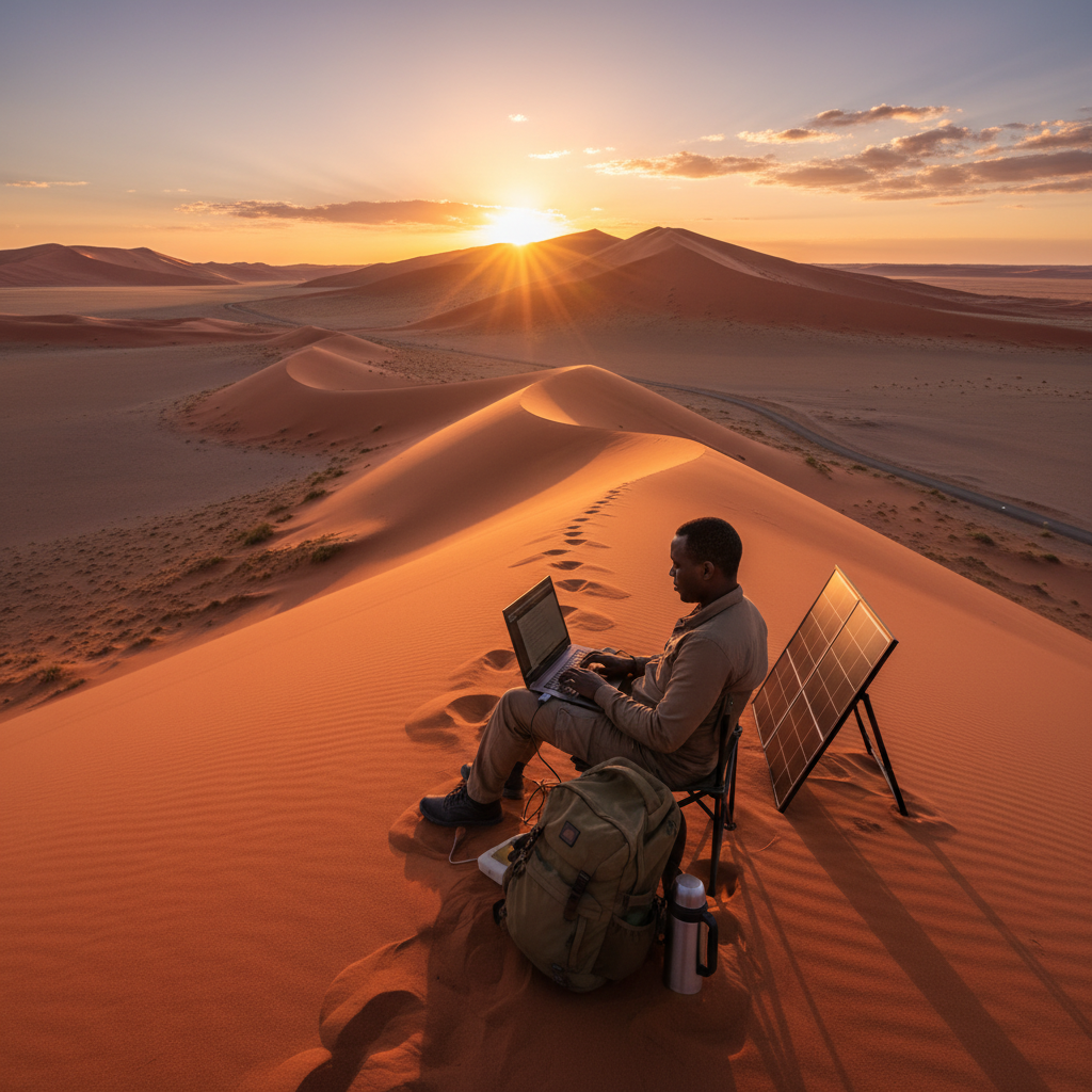 Namibian person working on laptop