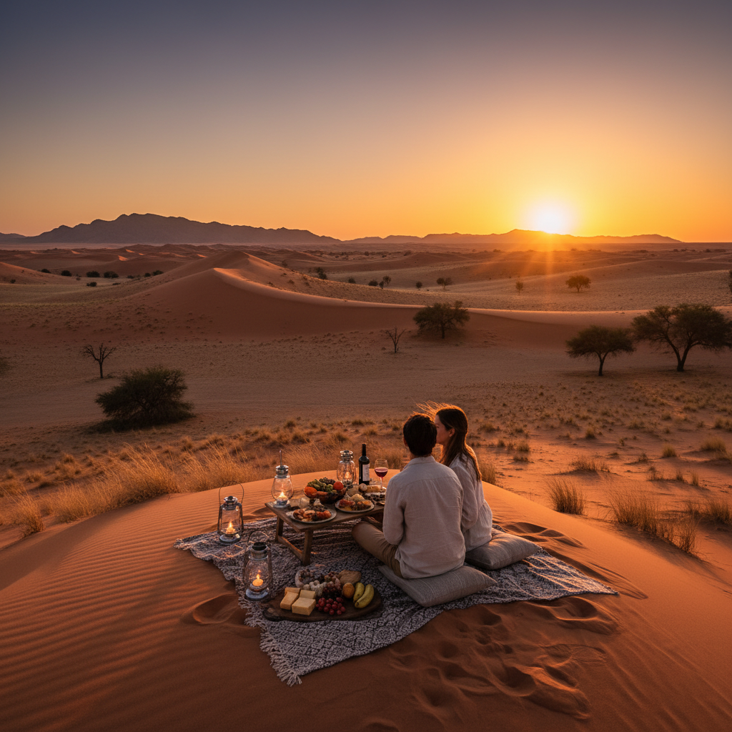 Romantic Namibian sunset picnic