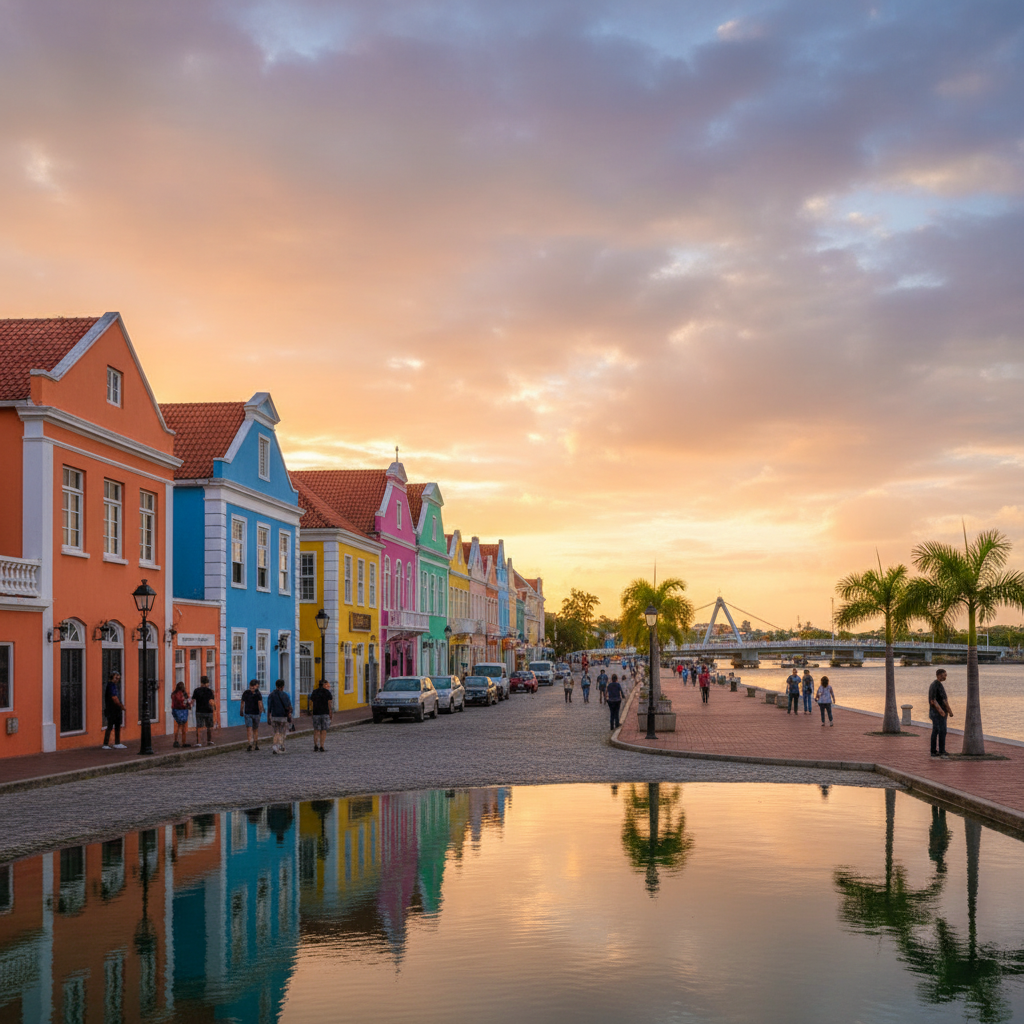 street view of Willemstad, Curacao with colorful buildings, horizontal