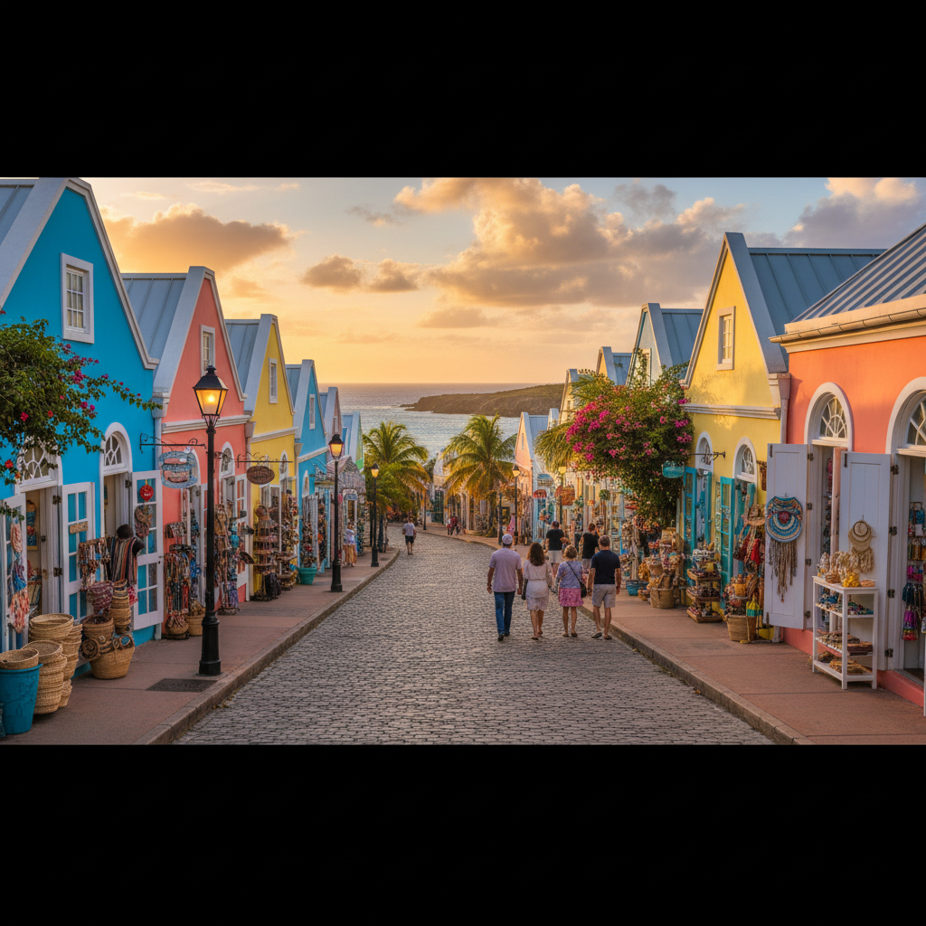 boutique shops in a charming street, Netherlands Antilles, horizontal