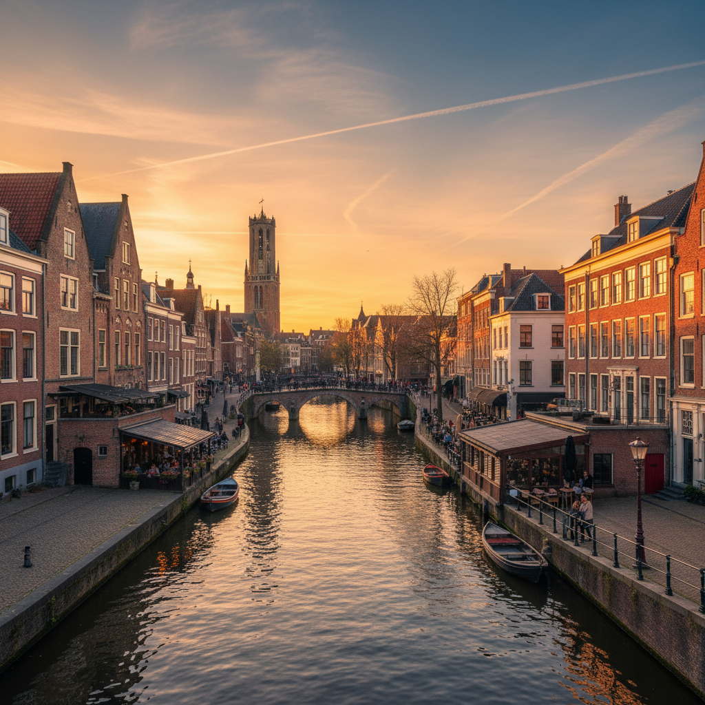 Cityscape of Utrecht canals, Netherlands, horizontal photo
