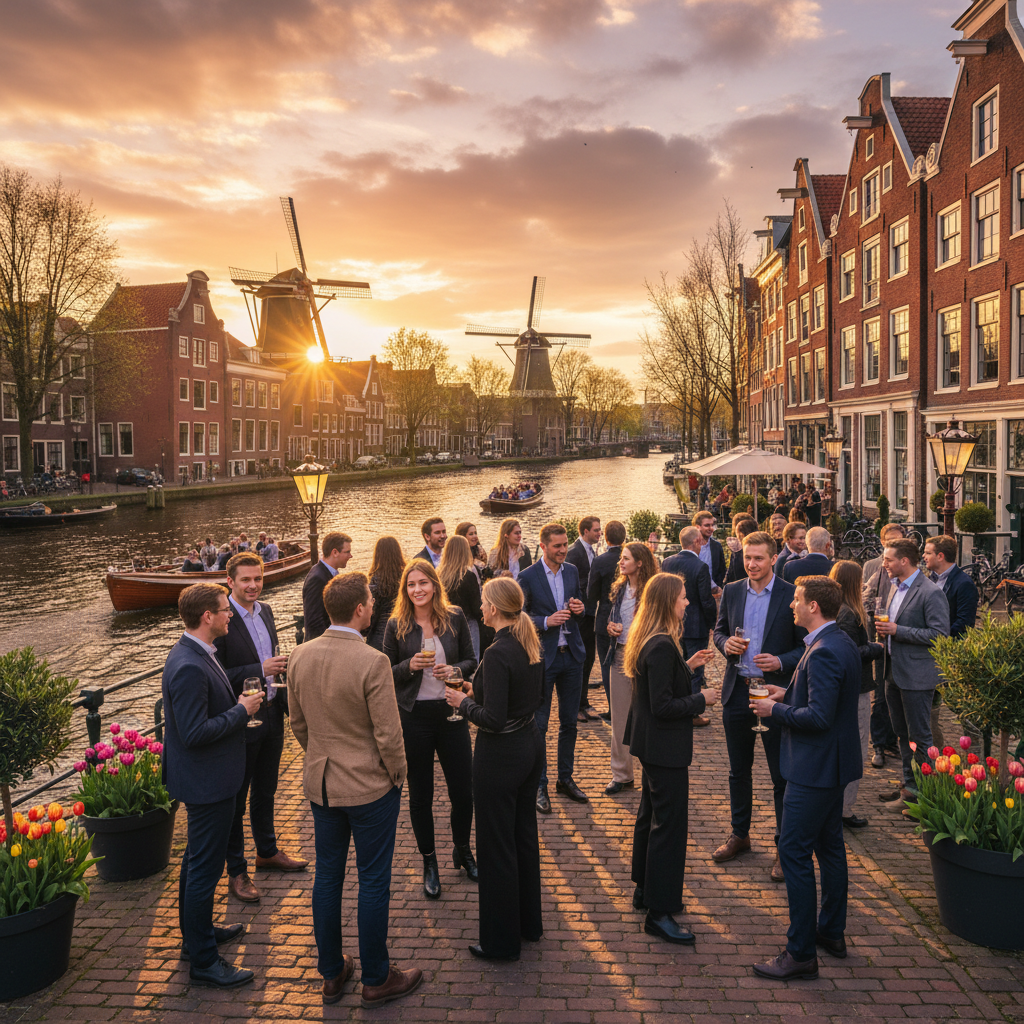 Young professional networking event, Netherlands, horizontal photo