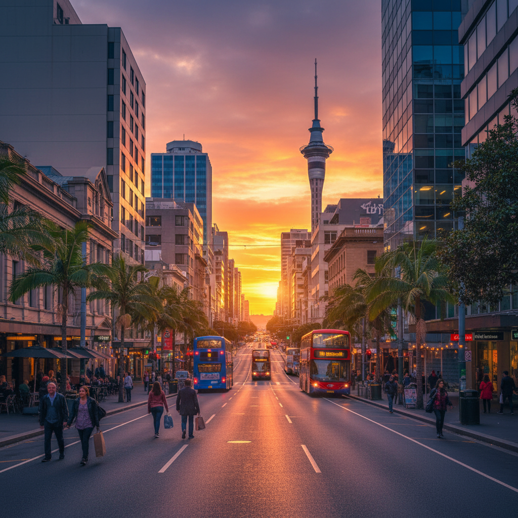 vibrant city street in Auckland